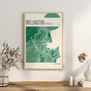 Imprimir Mapa WELLINGTON Mapa de la ciudad de Wellington Impresiones en terracota Arte mural verde y azul Mapa de Wellington Mapas de la ciudad de NUEVA ZELANDA Descarga digital