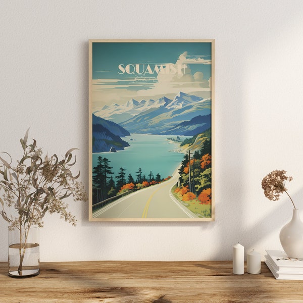 Print Squamish Poster British Columbia Vancouver Poster road ocean Wall Decor sea to sky Art Print Canada sunshine coast