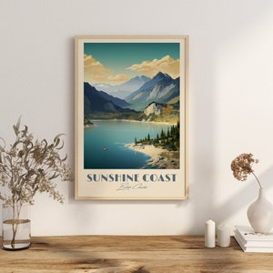 Impression Sunshine Coast BC affiche montagnes côtières vues sur l'océan ciel ensoleillé impression d'art bord de mer détente décoration murale Vancouver canadien