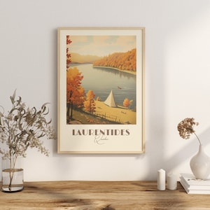 Print Laurentides Quebec Poster Malerische Naturansichten Wanddekor Laurentian Mountains Kunst Wanderung Kanada Spaziergang Herbstbaum Vintage