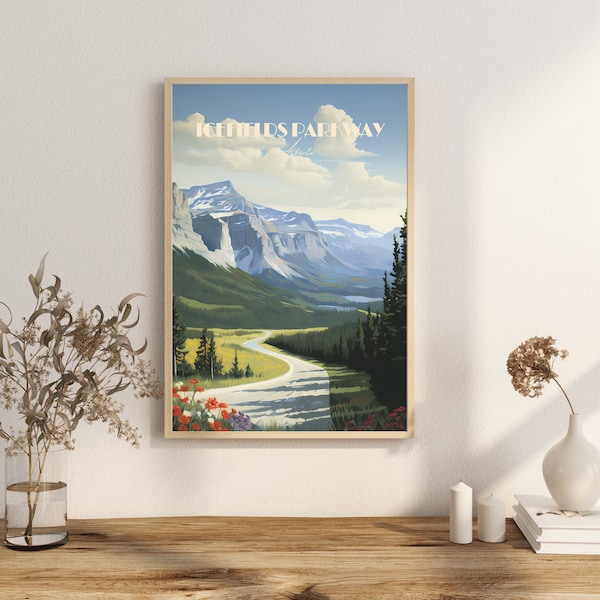 Print Icefields Parkway Alberta Road Trip Poster Alberta's Majestic Scenic Drive Art Print Canadian Rockies Wall Decor National Park