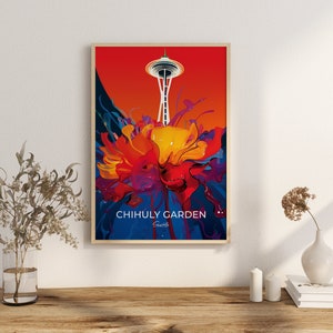 Impresión de póster de Chihuly Garden S Esculturas de vidrio de Seattle Póster de Washington Wander Art Instalaciones Decoración de pared Impresión de arte de belleza botánica EE. UU.
