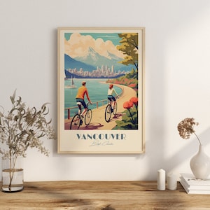 Print Stanley Park Poster British Columbia Vancouver Poster Bike Seawall Routes Wall Decor Totem Poles Visit Art Print Canada