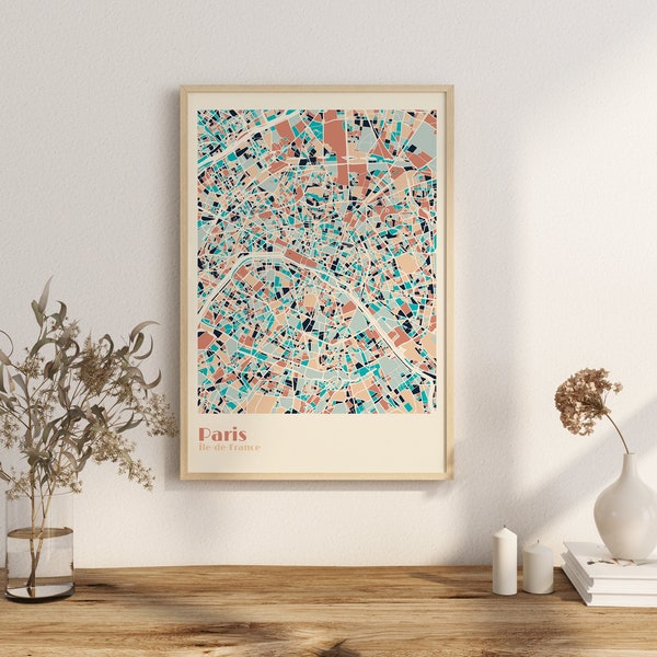 Print Map Paris Île-de-France City Maps City Map Prints Wall Art Paris France European City Maps, Colorful Maps, Paris City Map