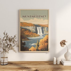 Print Montmorency Quebec Poster Majestätisch Wasserfall Ansichten Wanddekor Naturwunder Kunst Wanderung Tournüre Print Kanada Druck Québec City Vintage