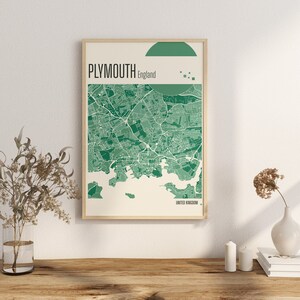 Kaart afdrukken PLYMOUTH Stadskaart Engeland terracotta prints groene en blauwe jade muurkunst kaart Engeland VERENIGD KONINKRIJK Stadskaarten digitale download