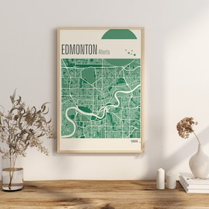 Imprimir Mapa Edmonton Alberta Mapas de la ciudad Mapa de la ciudad de Canadá Impresiones de terracota Arte mural de jade verde y azul Mapas de la ciudad de Edmonton, Canadá Alberta