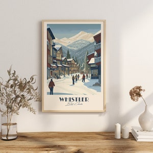 Print Whistler Village Poster Winter Art Print Snowy Alpine Charm Wall Decor Skiing British Columbia Print Christmas
