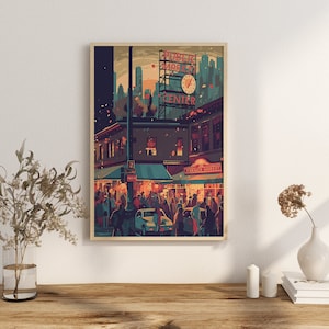 Druck Pike Place Market PosterSeattle Washington Poster pazifischer Nordwesten Wahrzeichen Washington USAWanddekorSeattle Stadtbild Kunstdruck USA