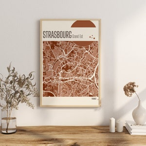 Drucken Landkarte Straßburg Grand Est Stadt Map Frankreich Stadt Karte Terrakotta Prints Grüne und blaue Jade Wandkunst Straßburg Frankreich City Maps