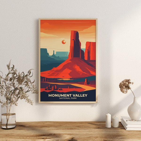 Print Monument Valley Poster Utah-Arizona Border Poster Drive Scenic Routes Wall Decor Red Desert Landscape Art Print USA