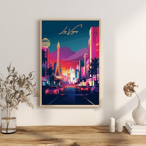 Print Las Vegas Night Poster Nevada Neon Lights Nevada Poster Gamble Casinos Wall Decor City Lights Art Print USA