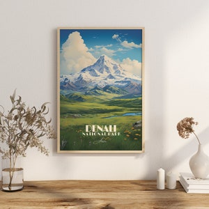 Poster Denali National Park Print Alaska USA Poster National Park Alaska Wall Decor Denali Art Print Autumn Mont Lake Print