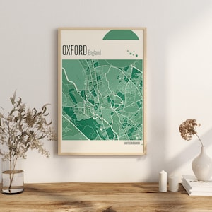 Imprimir Mapa OXFORD Mapa de la ciudad de Inglaterra Impresiones en terracota Arte mural en jade verde y azul Mapa de Inglaterra Mapas de ciudades del REINO UNIDO Descarga digital