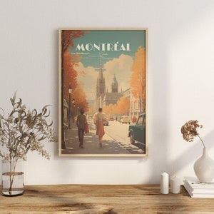 Affiche de la vieille ville de Montréal, décoration murale paysage urbain du vieux Montréal, charme historique, impression d'art, vieille ville, centre-ville, Canada, vintage