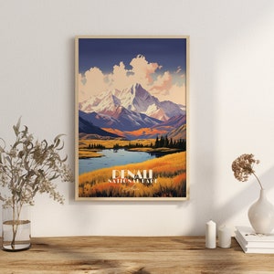 Poster Stampa del Parco Nazionale Denali Alaska USA Poster Parco Nazionale Alaska Decorazione murale Denali Stampa artistica Stampa autunnale del lago Mont