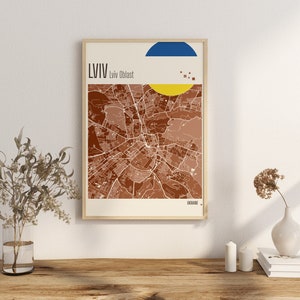 Mapa impreso Mapa de la ciudad de LVIV Impresiones en terracota Arte mural en jade verde y azul Mapa de LVIV Mapas de ciudades de Ucrania Descarga digital