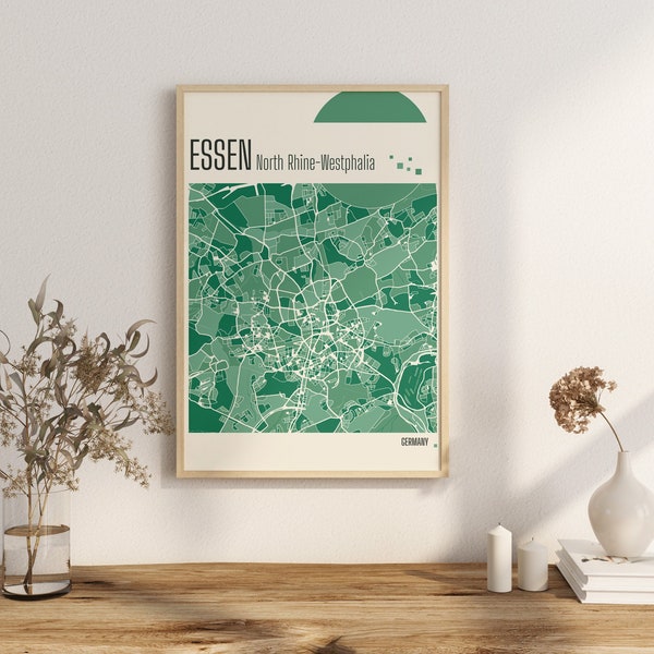 Print Map ESSEN North Rhine-Westphalia City Map Terracotta Prints Green and blue Jade Wall Art ESSEN map GERMANY City Maps Digital Download