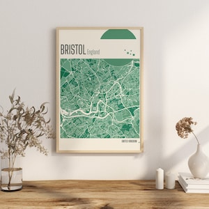 Imprimir Mapa BRISTOL Mapa de la ciudad de Inglaterra Impresiones de terracota Arte de pared de jade verde y azul Mapa de Inglaterra Mapas de la ciudad del REINO UNIDO Descarga digital