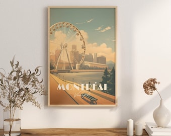 Poster Montreal City Print - Old Port Quebec Saint Laurent Street Ferris Wheel Downtown and Mount Royal Poster