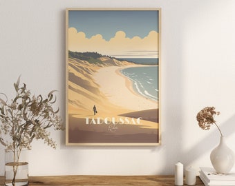 Impresión de póster costero de Tadoussac, decoración de pared, impresión de ballena, arte de arena, impresión de dunas, Canadá, Quebec, impresión de avistamiento de ballenas, senderismo, río Saint Laurent