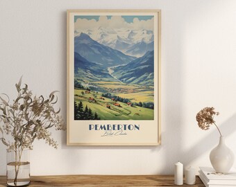 Print Pemberton Valley Poster British Columbia Farm Visits BC Poster Hike Meadows Wall Decor Mountain Backdrop Art Print Canada