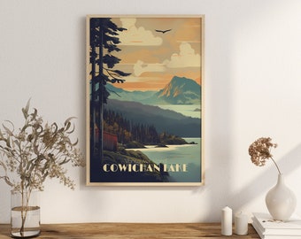 Print Cowichan Lake Poster British Columbia Poster Serene Waters Wall Decor Lakeside View Art Print Canada