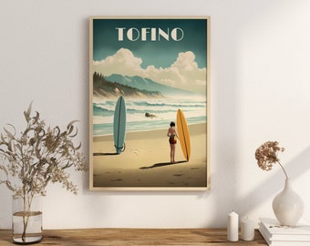 Print Tofino Surfer Poster British Columbia Poster Surf Pacific Coast Wall Decor Wild Waves Art Print Canada