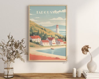 Impresión de póster costero de Tadoussac, decoración de pared, impresión de ballena, arte de arena, impresión de dunas, Canadá, Quebec, impresión de avistamiento de ballenas, senderismo, río Saint Laurent