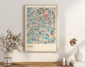Print Map Paris Île-de-France City Maps City Map Prints Wall Art Paris France European City Maps, Colorful Maps, Paris City Map Mosaic