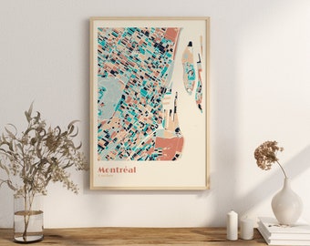 Print Map Montréal Québec City Maps City Map Prints Wall Art Montréal Canada North American City Maps Colorful Maps Montréal City Map Mosaic