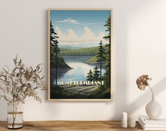 Impresión de póster de Mont Tremblant, Quebec, senderismo, senderos de montaña, póster de Quebec, pistas de esquí alpino, decoración de pared, vistas de Laurentian, impresión artística, Canadá