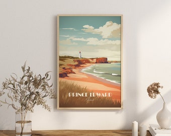 Impression de l'Île-du-Prince-Édouard affiche PEI Beach Strolls PEI Poster Lighthouse Views Wall Decor Red Sand Shores Art Print Canada
