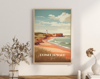 Impression de l&#39;Île-du-Prince-Édouard affiche PEI Beach Strolls PEI Poster Lighthouse Views Wall Decor Red Sand Shores Art Print Canada