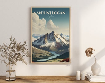 Imprimir Monte Logan Cartel Yukon Montaña Escalada Yukon Cartel Explorar Icefields Decoración de la pared El pico más alto de Canadá Impresión de arte Canadá