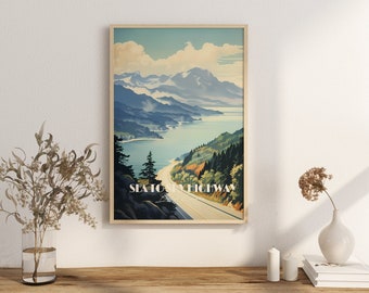 Print Sea to Sky Landstraße Poster British Columbia Landschaft Plakat Gondel Ansichten Wanddeko Küstenberge Kunstdruck Kanada