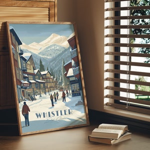 Print Whistler Village Poster Winter Art Print Snowy Alpine Charm Wall Decor Skiing British Columbia Print Christmas