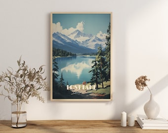 Impresión de póster de Lost Lake Whistler, Columbia Británica, senderos forestales para bicicletas, póster de BC, decoración de pared de aguas claras, impresión artística de reflejo de montaña, Canadá