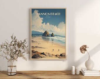 Print Cannon Beach Poster  Oregon Wall Decor Beach Art Cannon Beach Poster USA Art Print Ocean Rocky