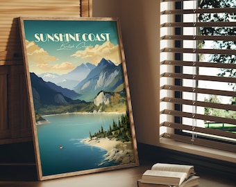 Print Sunshine Coast BC Poster Coastal Mountains Ocean Views Sunny Skies Art Print Seaside Relaxation Wall Decor Canadian Vancouver