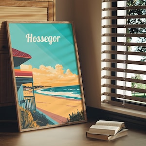 Impresión de póster de Hossegor, Francia, paraíso del surf, decoración de pared, impresión artística de olas de playa, ciudad de surf de la costa atlántica francesa, impresión de póster de surf cap breton