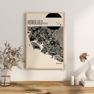 Drucken Sie eine Karte von Honolulu, Hawaii, Terrakotta-Drucke, grüne und blaue Jade-Wandkunst, Honolulu-Karte, Stadtpläne der Vereinigten Staaten, digitaler Download Bild 9