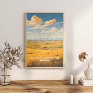Affiche impression parc national des Prairies, affiche de voyage en Saskatchewan, vue panoramique sur la nature, impression d'art, décoration murale, cadeaux d'aventure