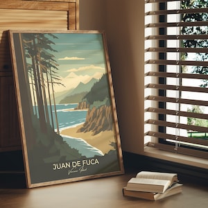 Affiche Juan de Fuca Côte ouest de l'île de Vancouver BC Marine Trail Plage Bois Plage de rochers Falaise Vieille forêt Littoral Parc principal Poster