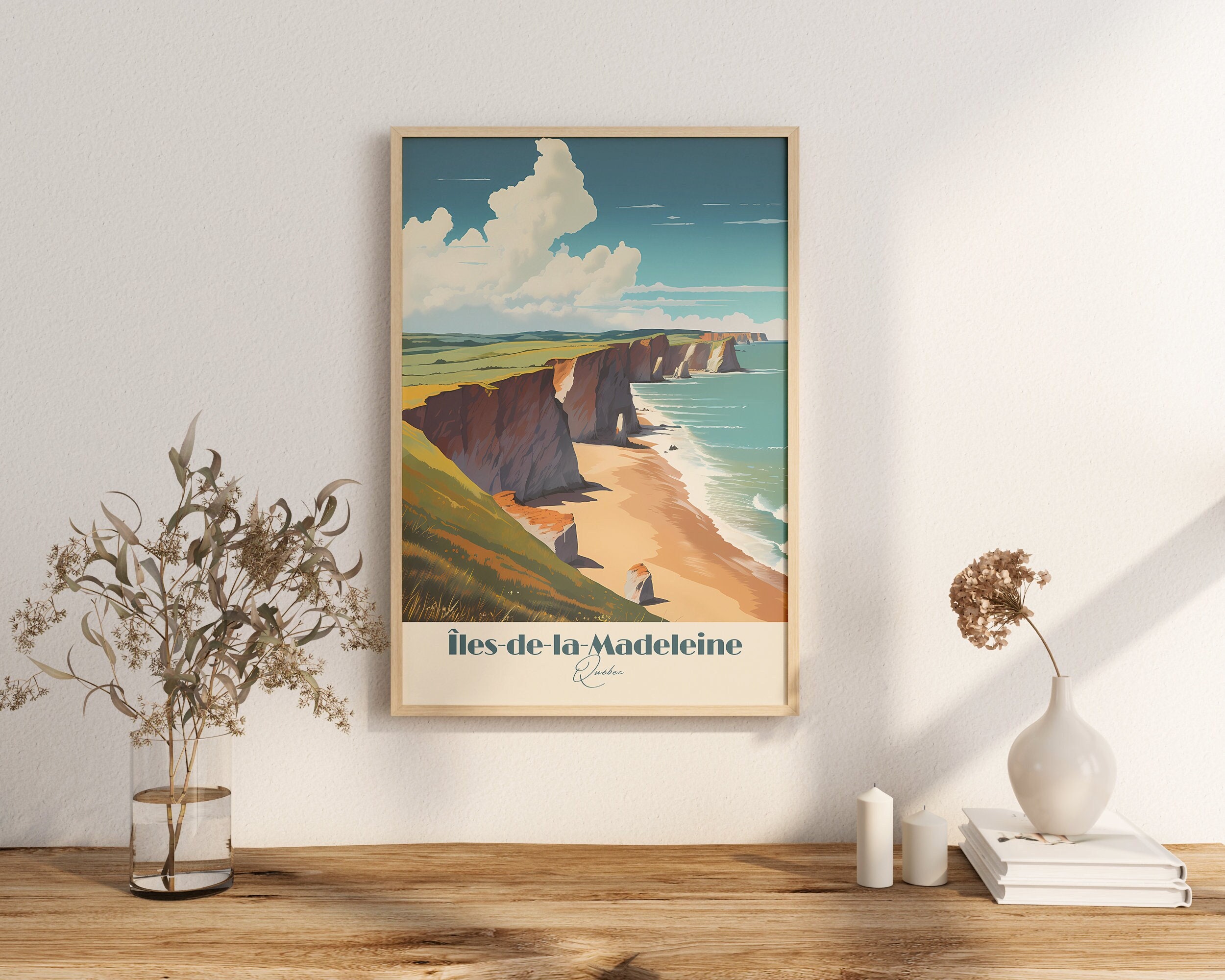 Print Madeleine Island Poster Quebec Beach Relaxation Quebec Poster Sandy Strolls Wall Decor Ocean Waves Art Print Canada