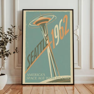 Seattle Space Needle 1962 World's Fair Vintage Travel Poster | Retro Print Mid-Century Modern Wall Art | Pacific Northwest Decor
