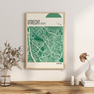 Impression de la carte d'Utrecht, plan de la ville d'Utrecht, impressions en terre cuite, art mural jade vert et bleu, carte d'Utrecht, pays-bas, téléchargement numérique de plans de la ville