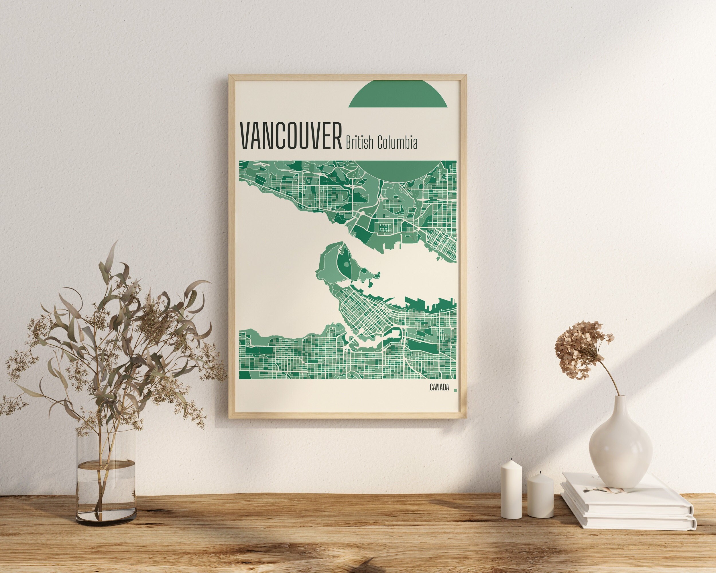 Print Map Vancouver British Columbia City Maps Canada City Map Terracotta Prints Green and blue Jade Wall Art Vancouver Canada City Maps BC