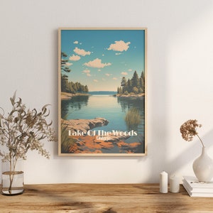 Poster Lake of the Woods print Ontario Travel Poster Scenic Nature Art Print Canada Wall Decor Adventure Gifts