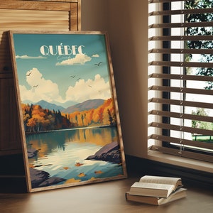 Print Quadbec Herbst Maple Lake Poster Kanada Herbst Tremblant, Oka Kunst Druck Quadreif Illustration Jacques Cartier